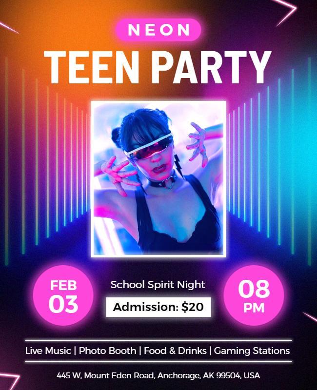 Neon Teen Party Event Flyer Template