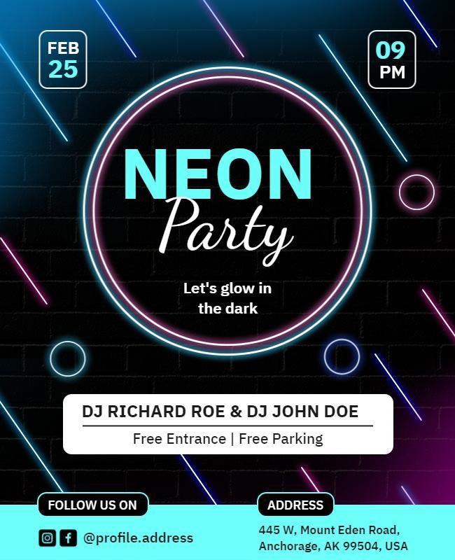 Neon Theme Night Party Flyer Template