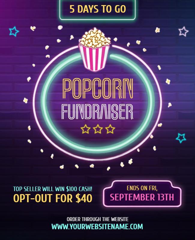 Neon Theme Popcorn Fundraiser Flyer Template