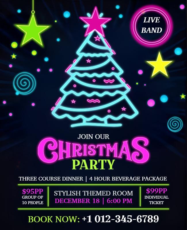 Neon Themed Christmas Party Flyer Template