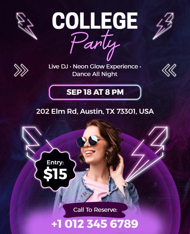 Neon-Themed College Party Event Flyer Template