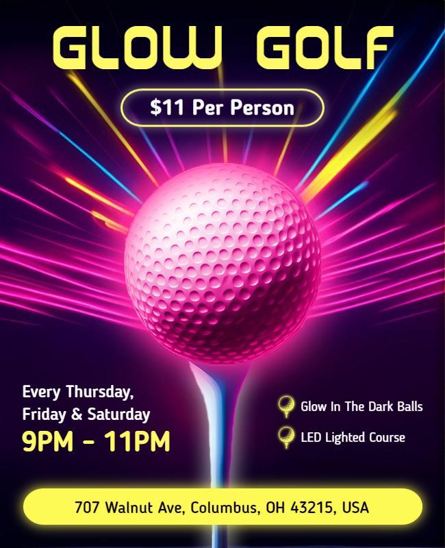 Neon Themed Glow Golf Game Flyer Template