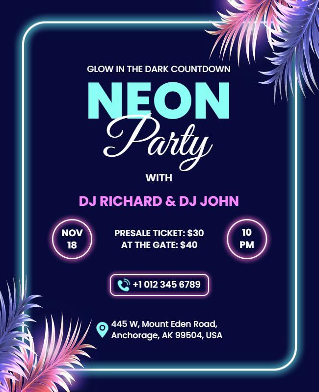 Neon Themed Glow Party Event Flyer Template