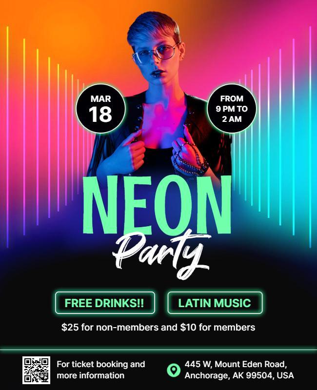 Neon Themed Latin Music Party Flyer Template