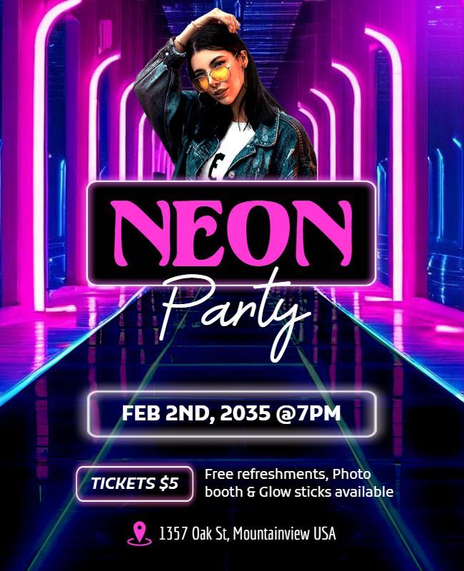 Neon Themed Party Event Flyer Template