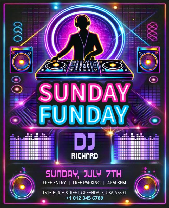 Neon Themed Sunday Funday Event Flyer Template