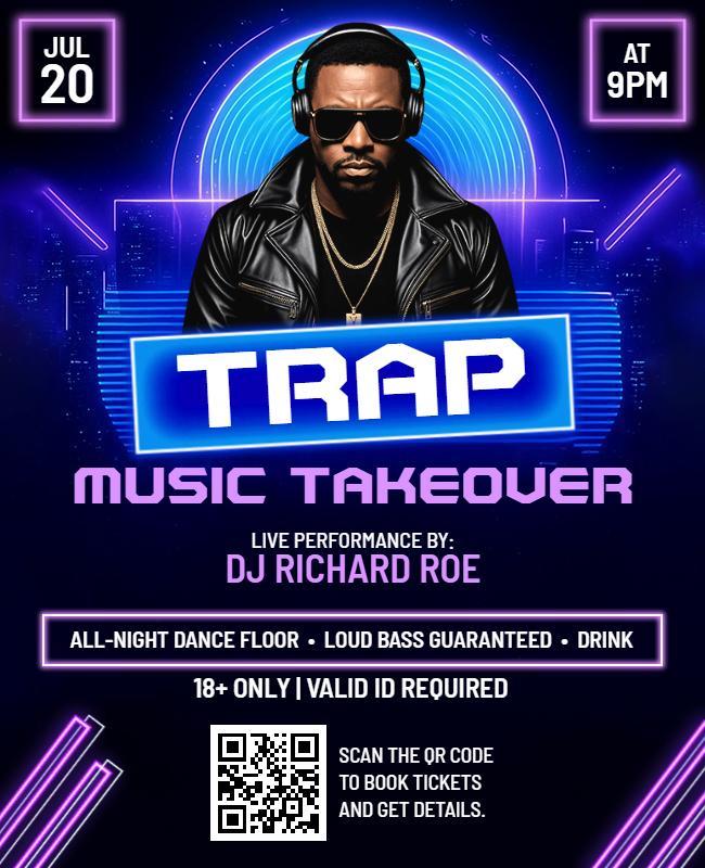 Neon Trap Music Takeover Nightclub Event Flyer Template