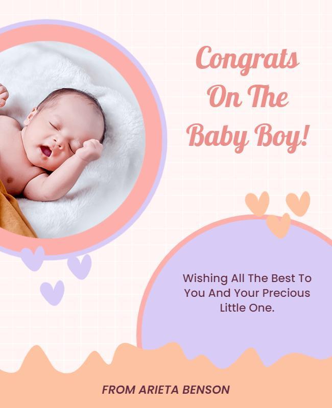 New Baby Boy Greeting Announcement Flyer Template