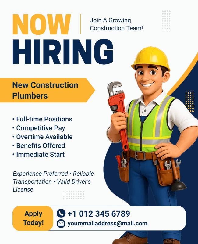 New Construction Plumber Hiring Flyer Template