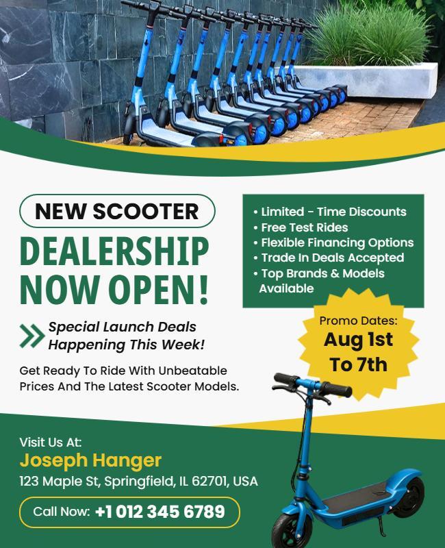 New Scooter Dealership Promotional Flyer Template