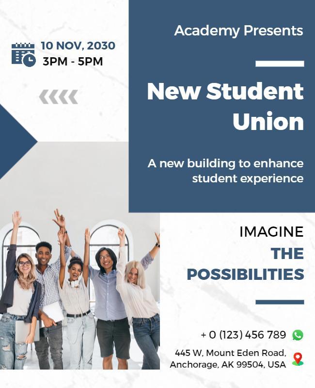 New Student Union Building Announcement Flyer Template