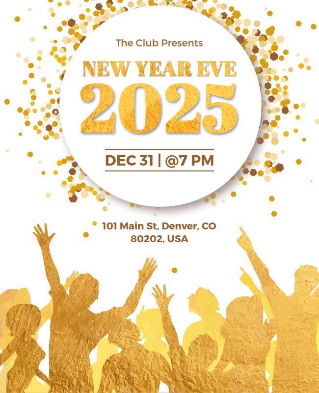 Festive Gold New Year Eve Celebration Flyer Template