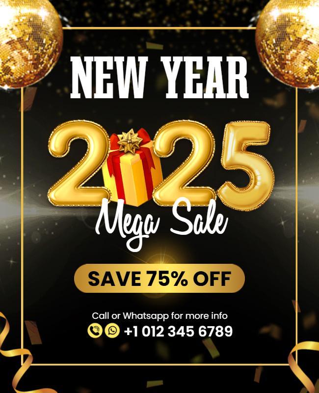 New Year 2025 Mega Sale Discount Flyer Template