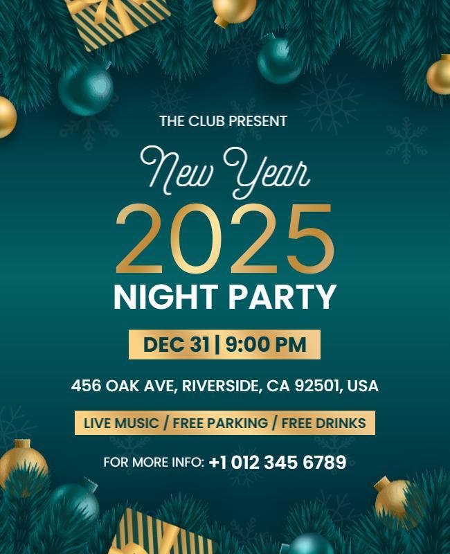 New Year 2025 Night Party Celebration Flyer Template