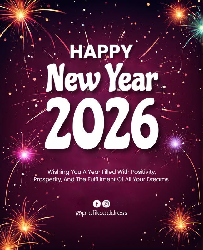 New Year 2026 Celebration Fireworks Flyer Template
