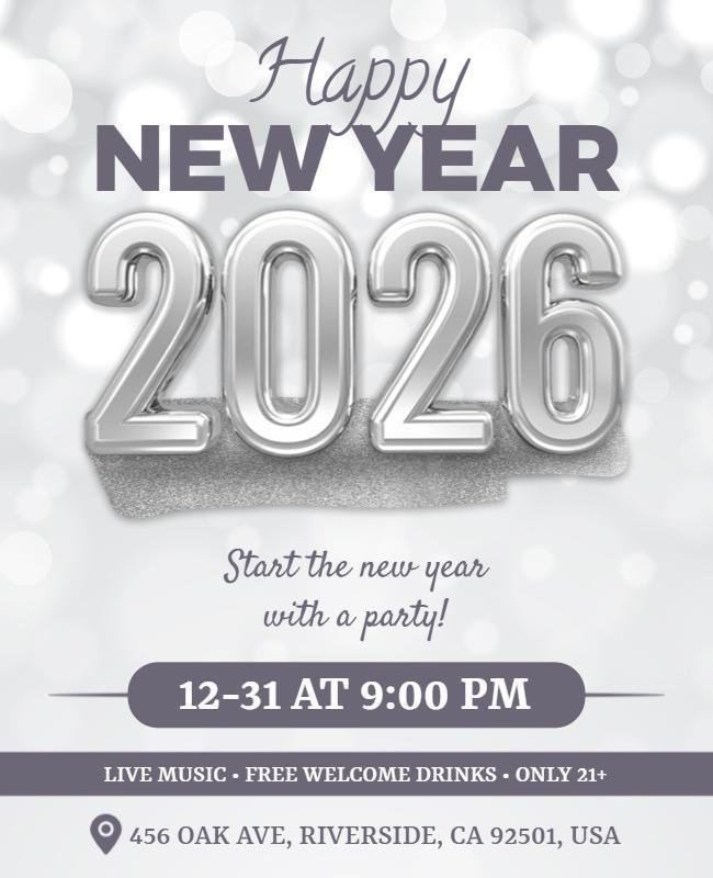 New Year 2026 Celebration Party Invitation Flyer Template
