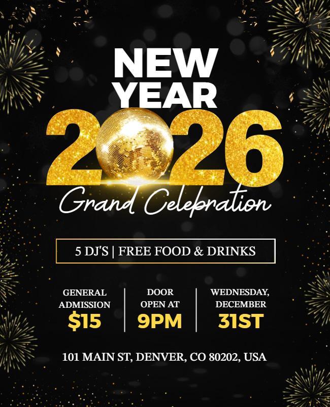 New Year 2026 Grand Celebration Event Flyer Template