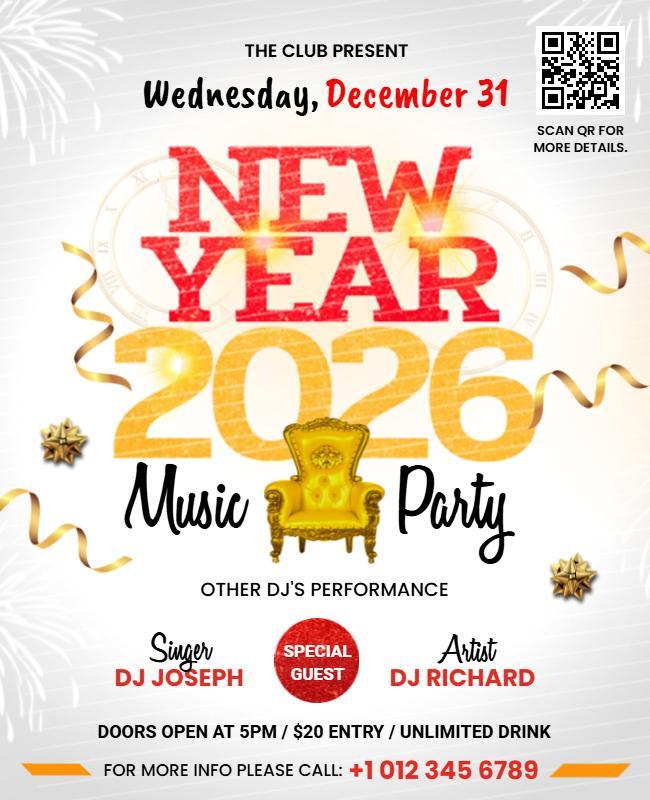 New Year 2026 Music Party Flyer Template