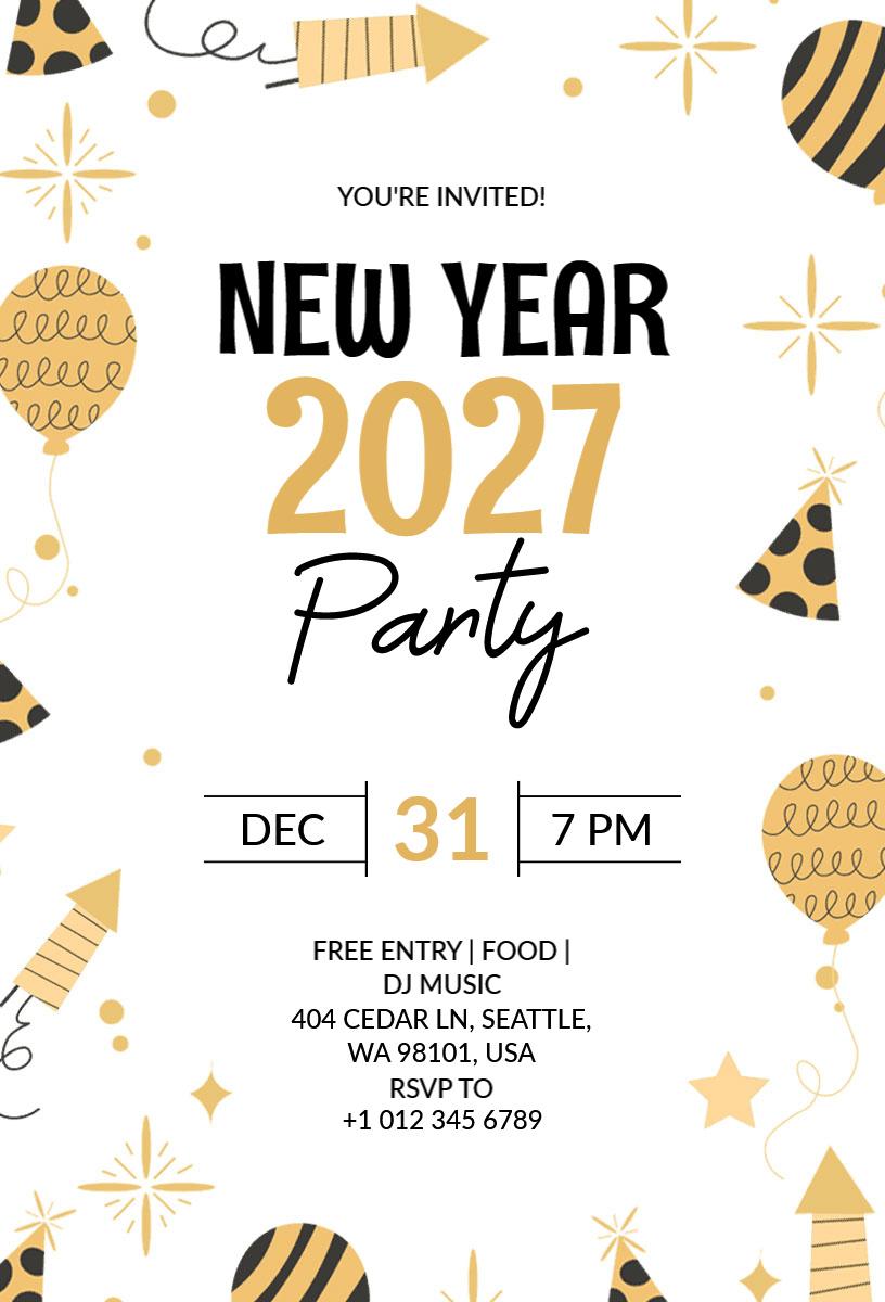 New Year 2027 Celebration Party Invitation Template