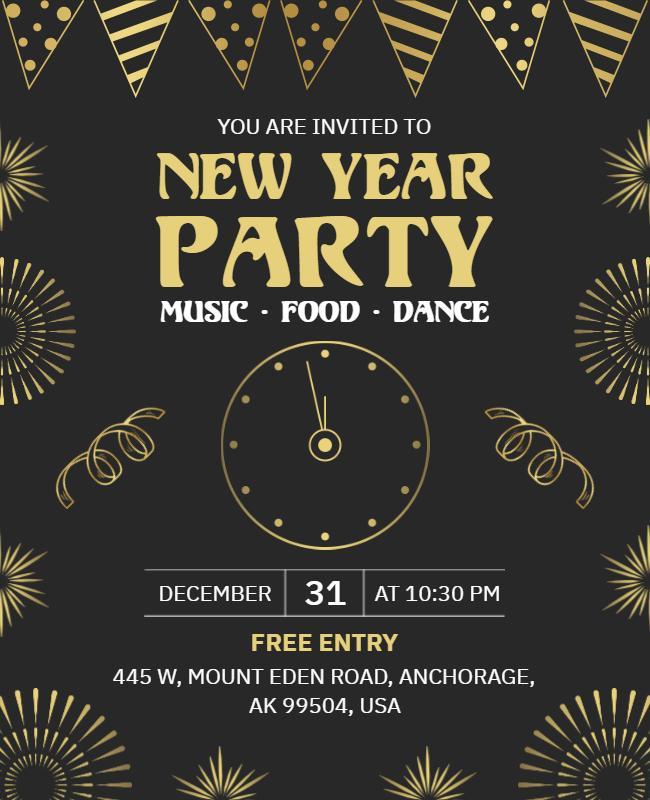 Elegant Black and Gold New Year Celebration Party Flyer Template