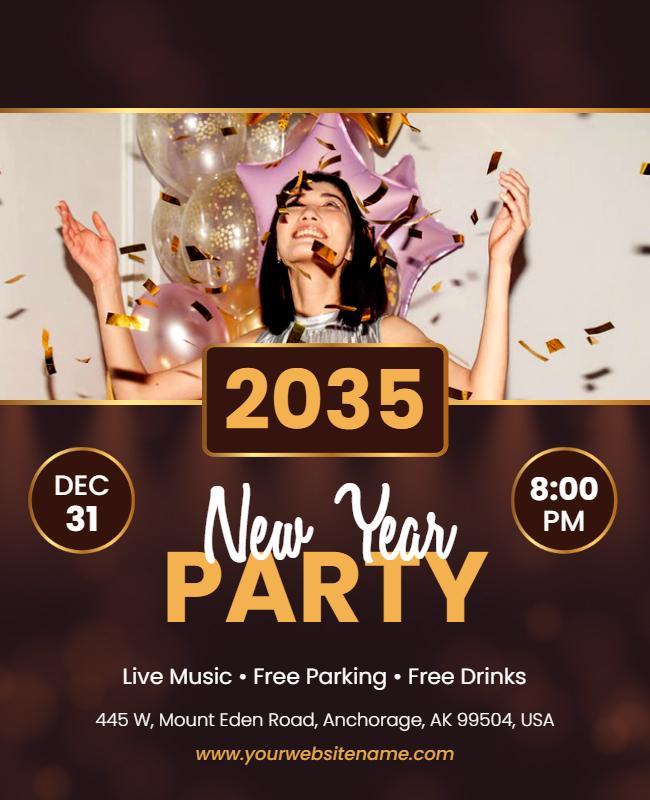 Festive Gold New Year Celebration Party Flyer Template