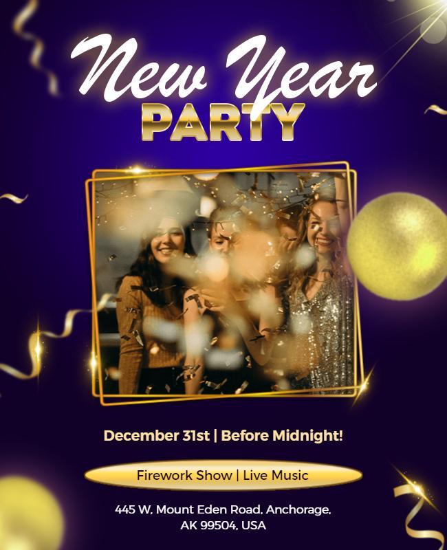 Elegant Purple New Year Celebration Party Flyer Template