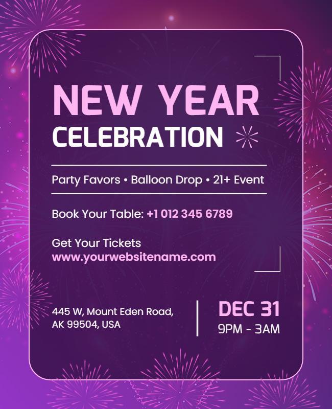 Purple Festive New Year Celebration Party Flyer Template