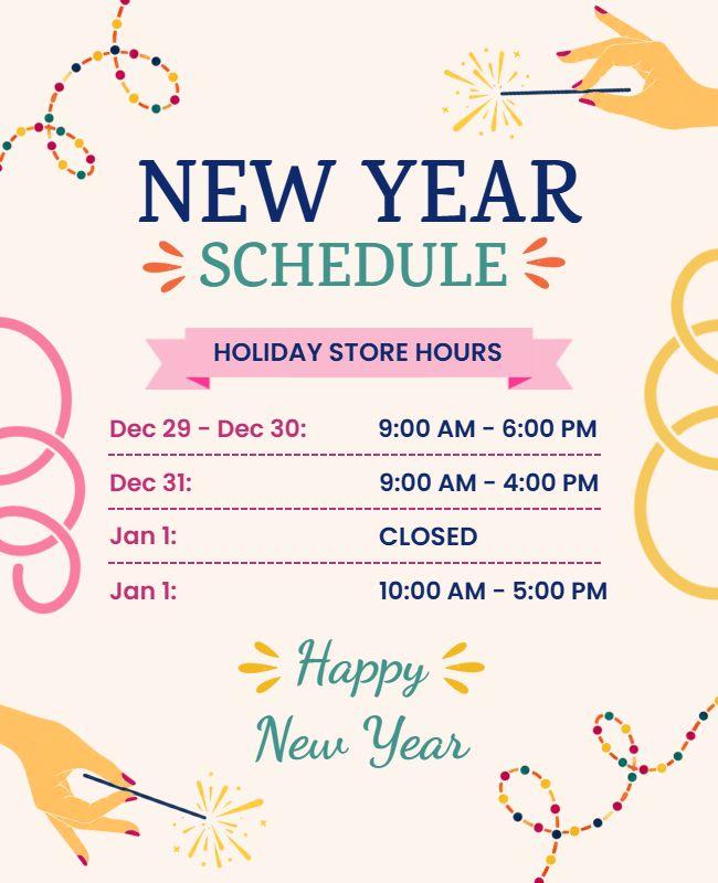 New Year Holiday Store Hours Poster Template
