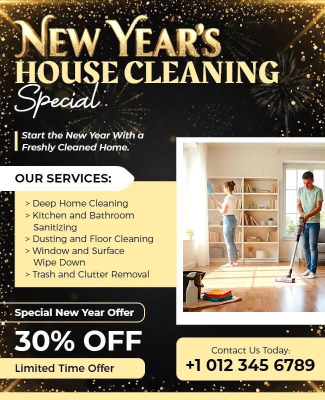 New Year House Cleaning Services Flyer Template