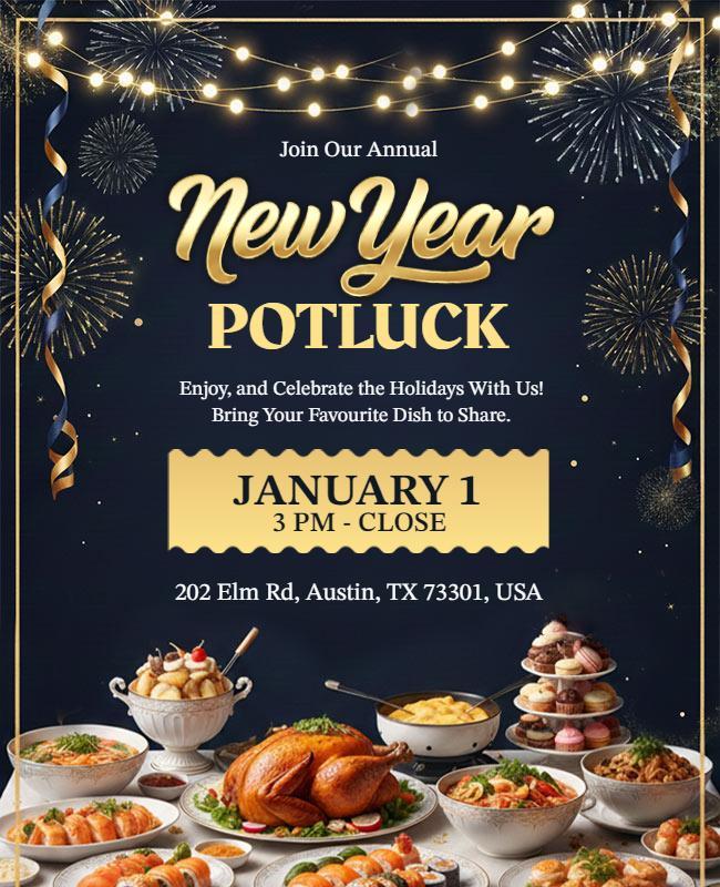 New Year Potluck Celebration Flyer Template