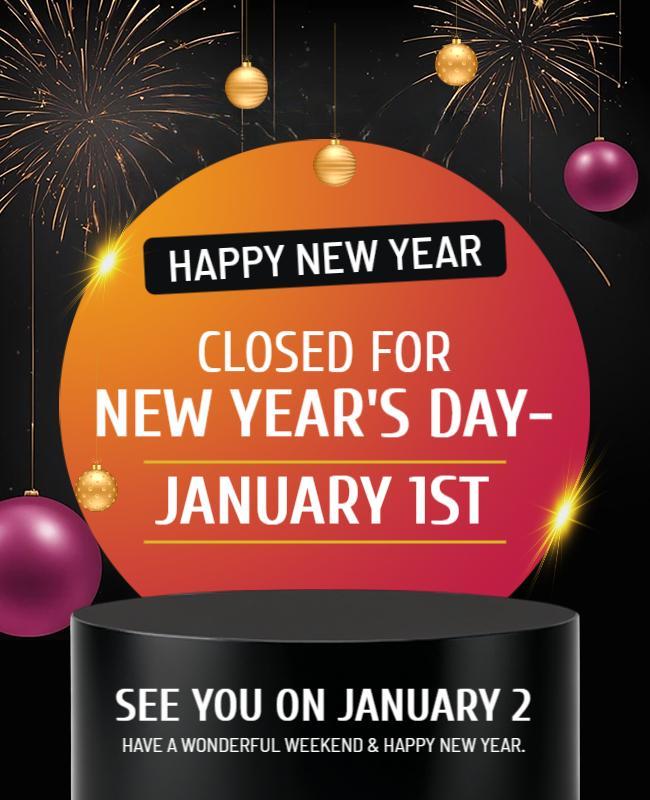 New Year's Day Closure Announcement Flyer Template