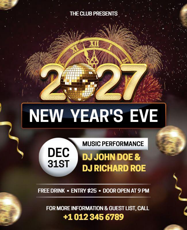 New Year's Eve 2027 Party Celebration Flyer Template
