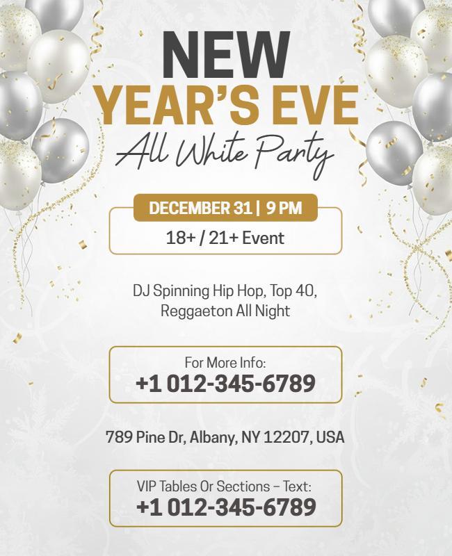 New Year's Eve All White Party Flyer Template