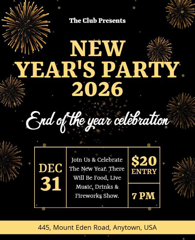 New Year's Eve Celebration Party 2026 Flyer Template