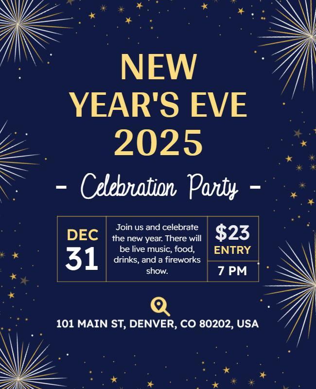 Festive Blue New Year's Eve Celebration Party Flyer Template