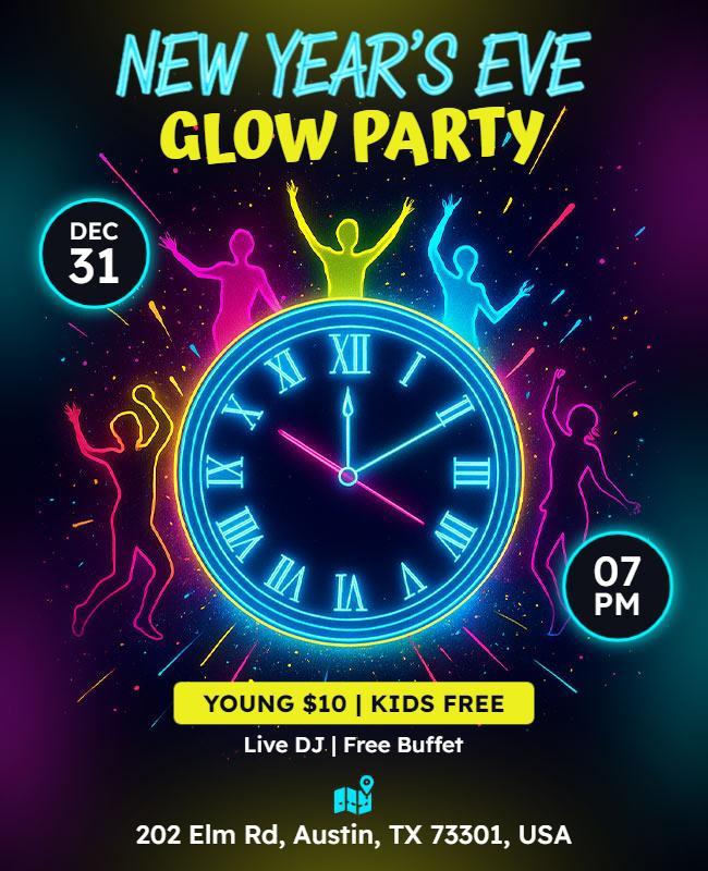 New Year's Eve Glow Party Celebration Flyer Template