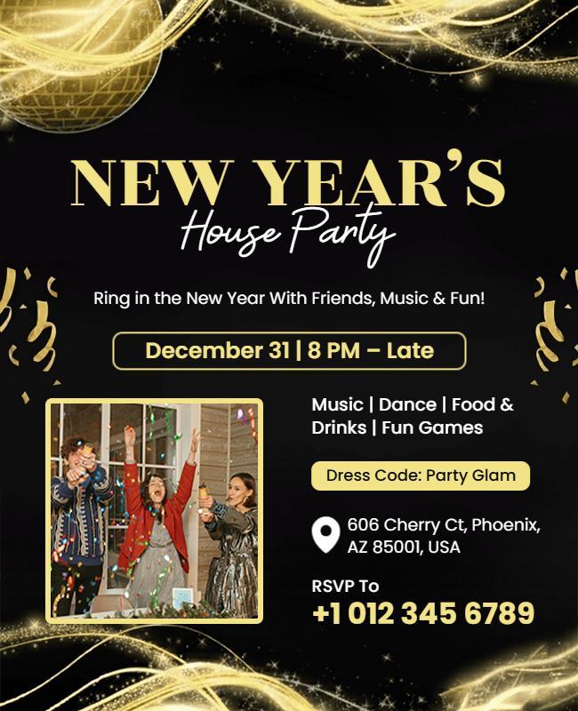 New Year's Eve House Party Celebration Flyer Template