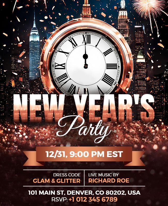 Glamorous Sparkling New Year's Eve Party Flyer Template