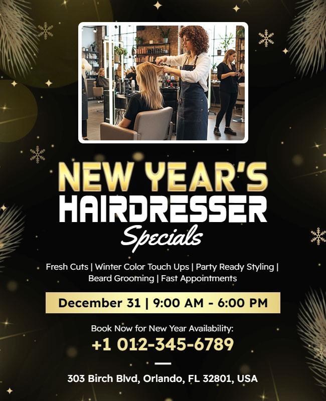 New Year's Hairdresser Specials Flyer Template