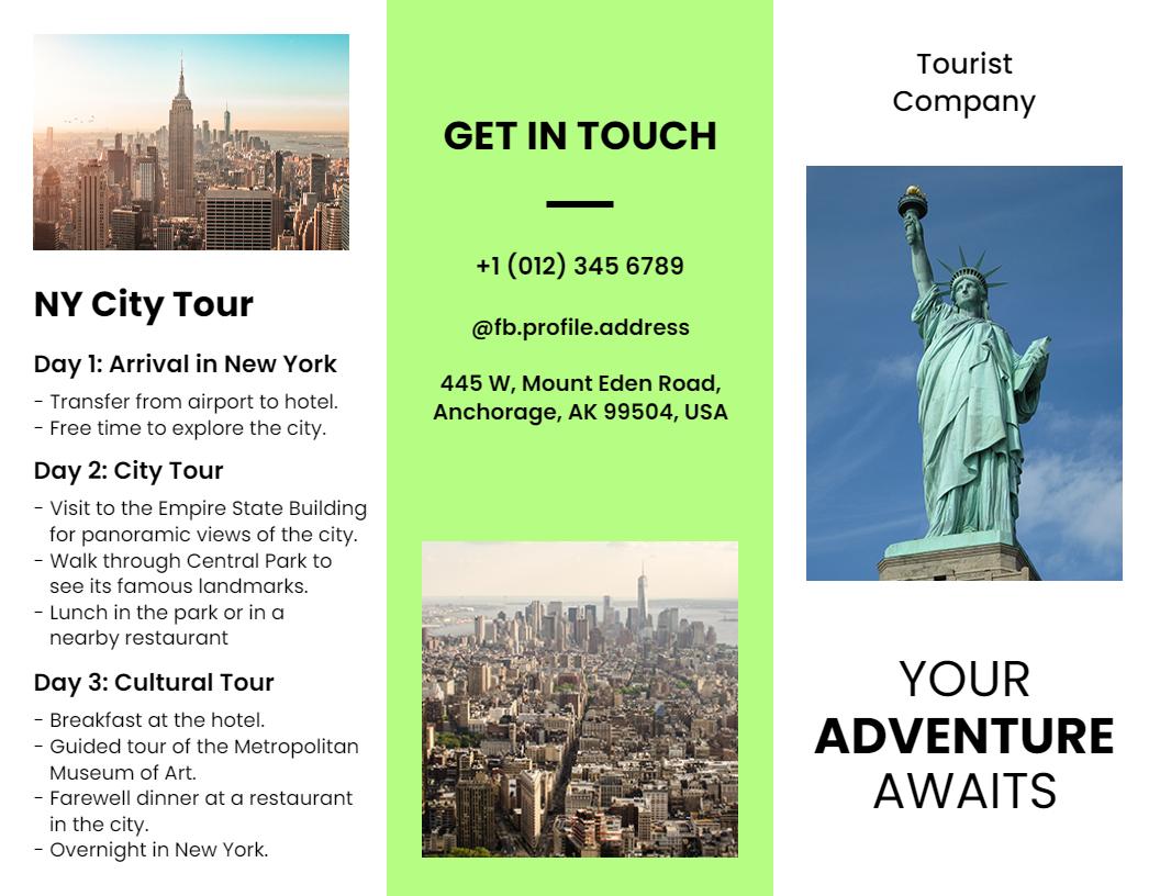 New York City Tour Adventure Itinerary Tourist Brochure Template