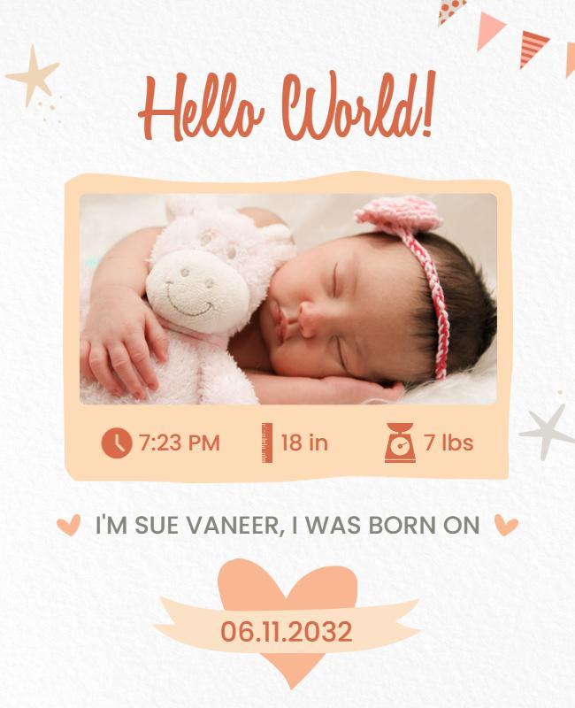 Charming Pastel Baby Announcement Birth Details Flyer Template