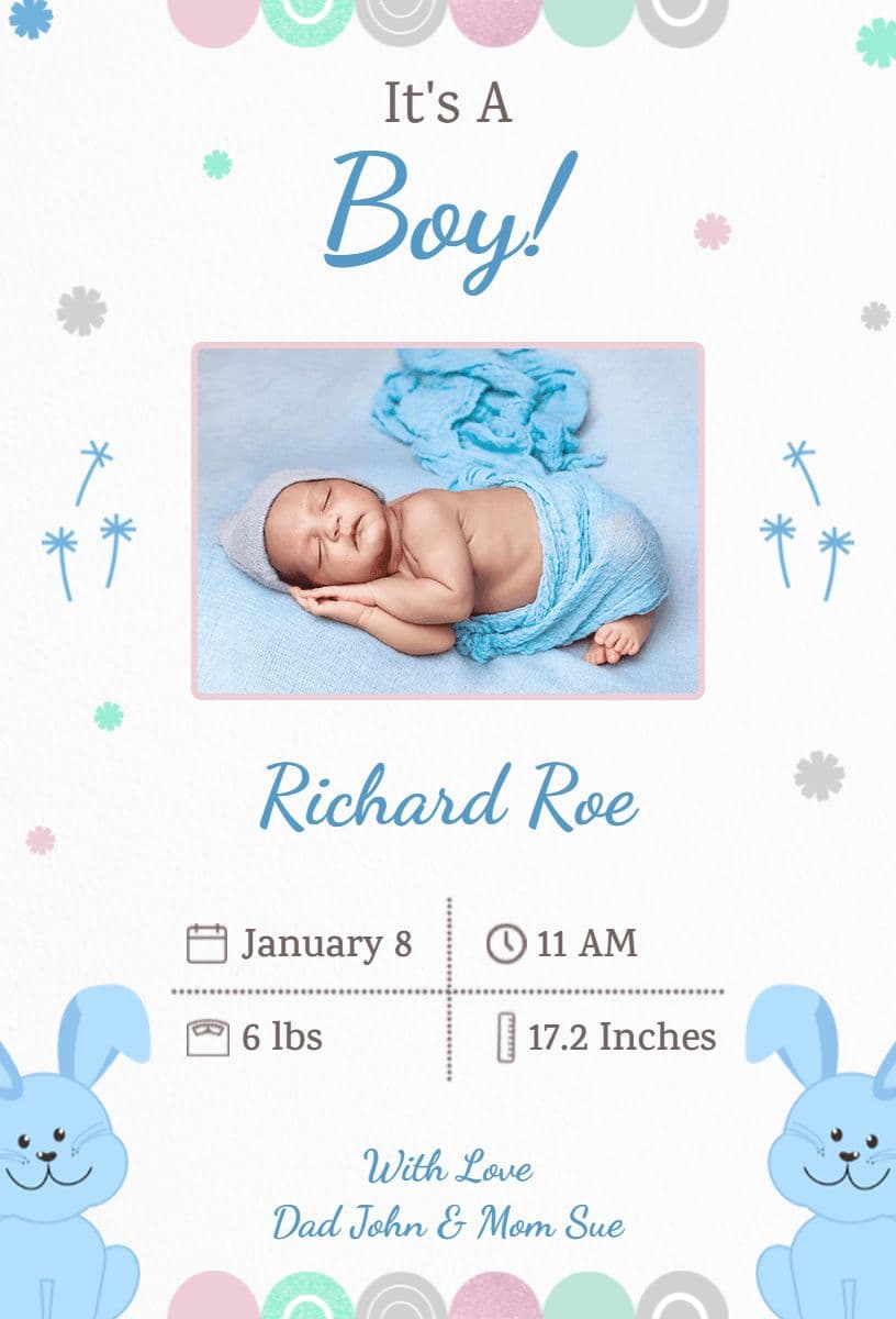 Newborn Baby Boy Birth Announcement Template