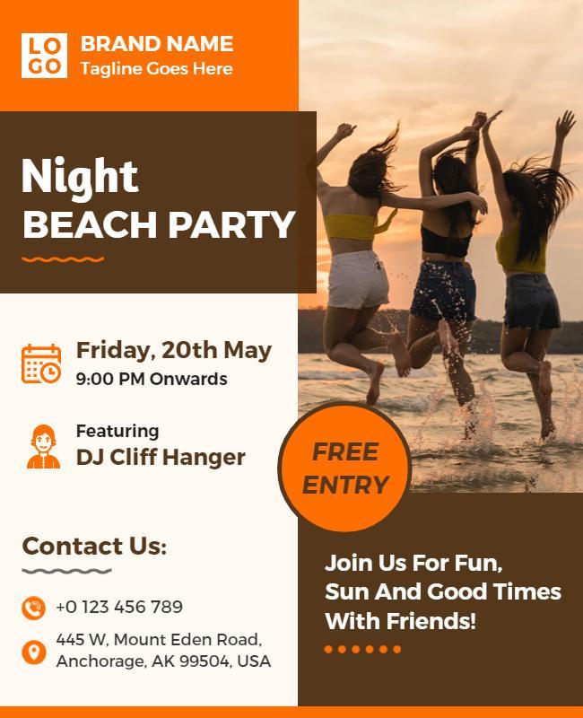 Night Beach Party Celebration Flyer Template