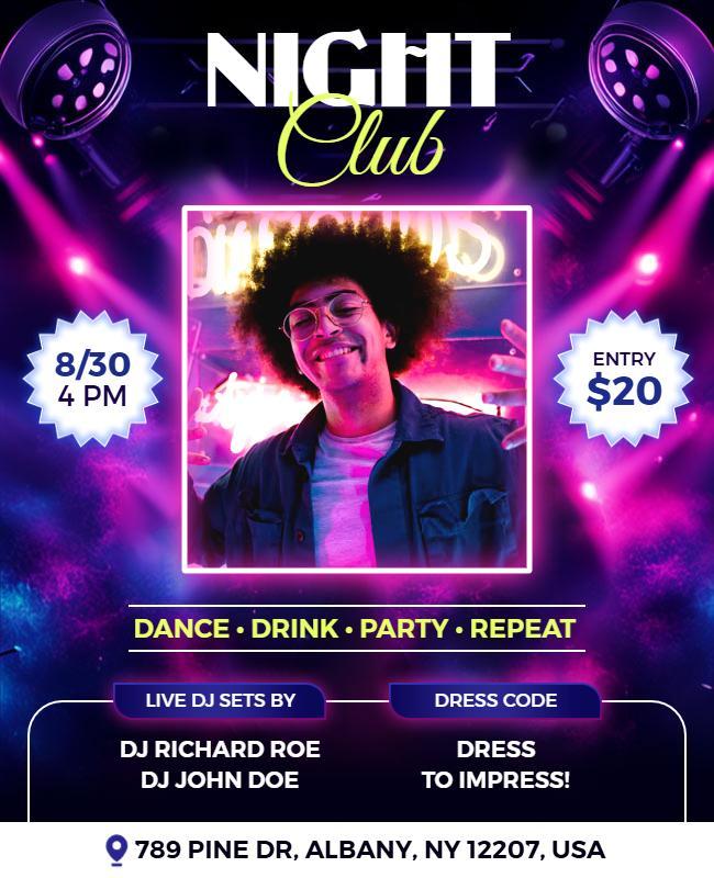 Vibrant Neon Nightclub Dance Party Flyer Template