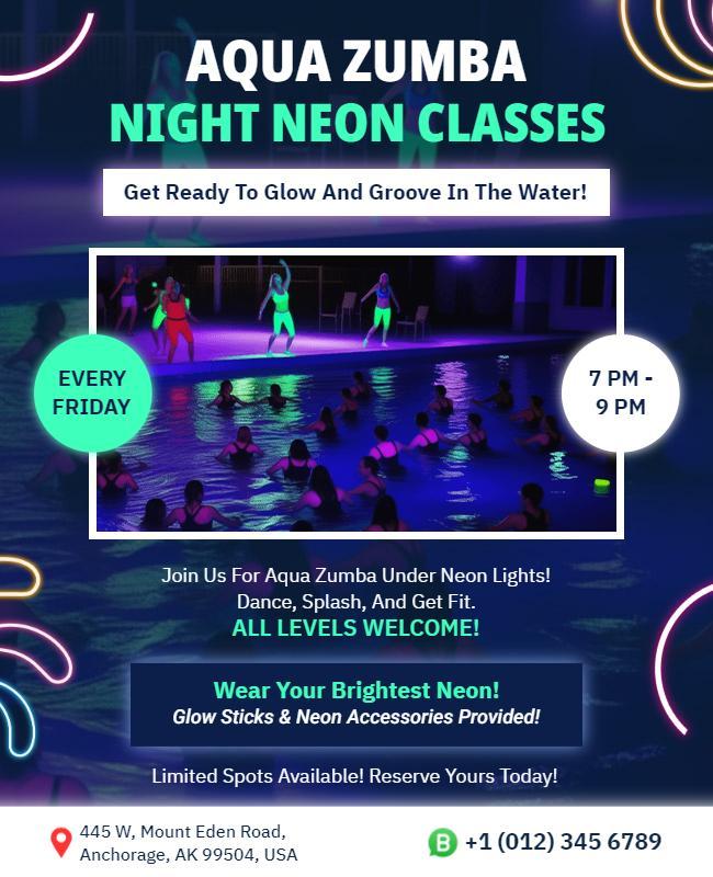 Night Neon Aqua Zumba Classes Flyer Template