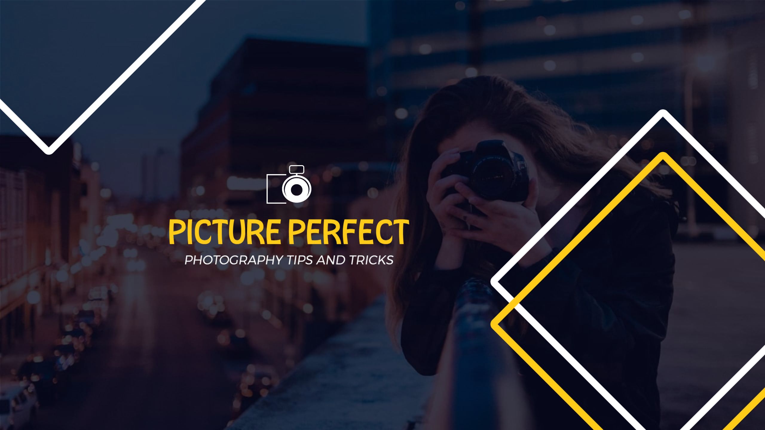 Night Photography Tips with Bold Yellow Accent YouTube Banner Template