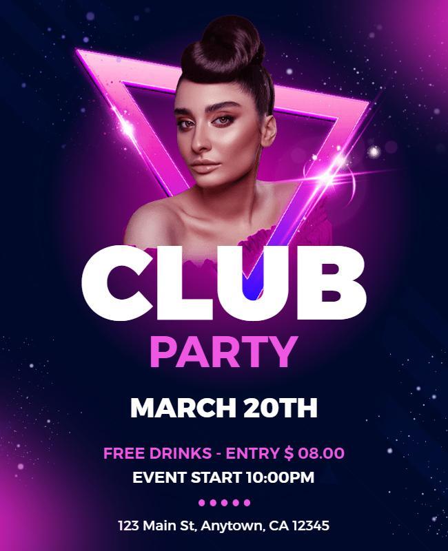 Futuristic Neon Club Party with Free Drinks Flyer Template