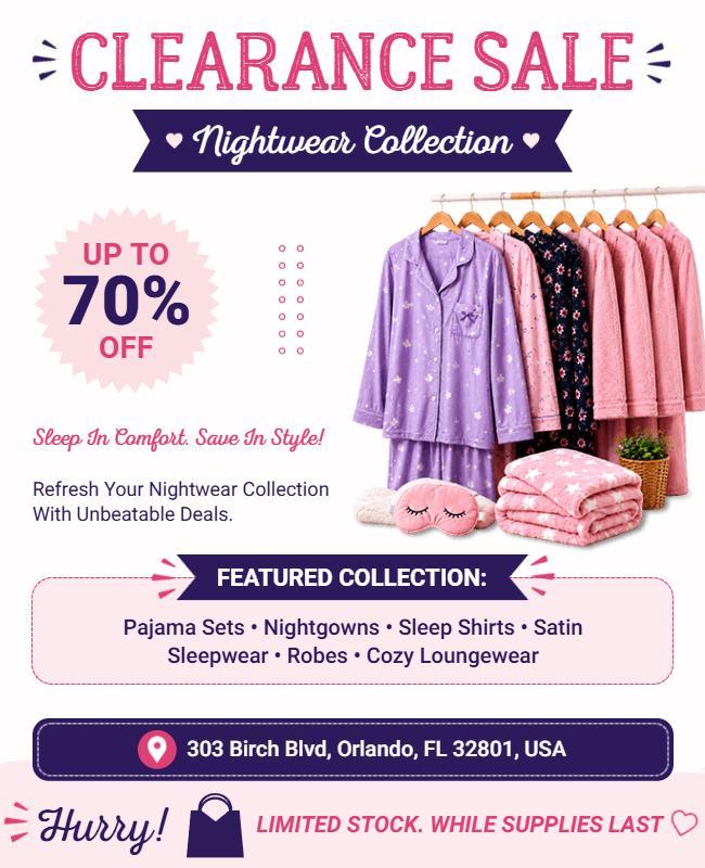 Nightwear Clearance Sale Promotional Flyer Template