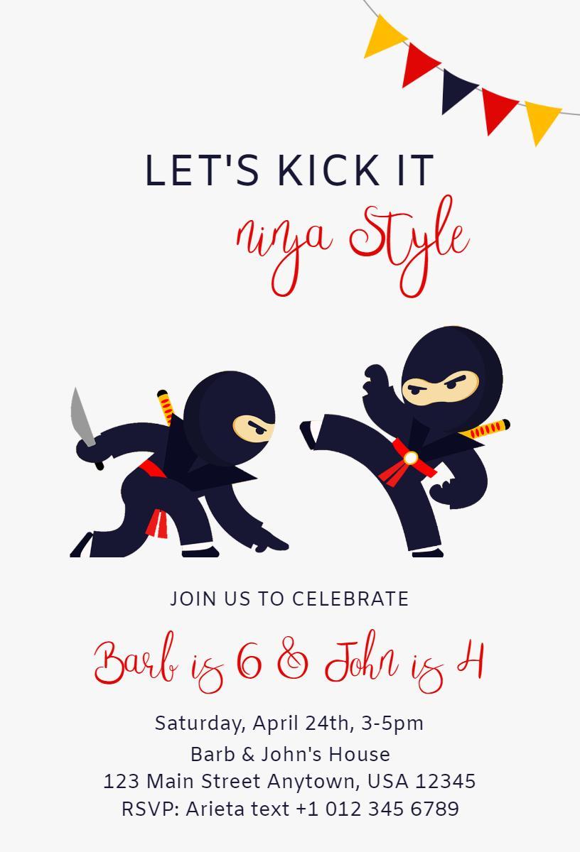 Ninja Style Fun Dual Birthday Celebration Invitation Template