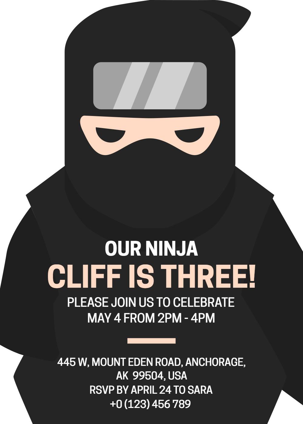 Ninja Warrior Themed Birthday Adventure Celebration Invitation Template